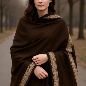 Elegant Handwoven Shawl with Delicate White Embroidery