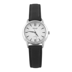 Omax Women's Chrome Round Dial With Plain Black Strap Analog Watch, 00PR0012IB08