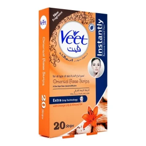 Veet Oriental Face Wax Strips, Orange Lily & Almond Oil, All Skin Types, 20-Pack