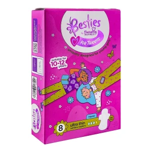 Butterfly Breathables Besties For Tweens Ultra-Thin Sanitary Napkins Regular, Suitable For 10-12 Years, 8-Pack