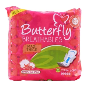 Butterfly Breathables Maxi Thick Pads, Extra Long, 8-Pack