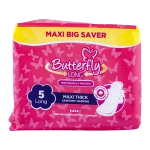 Butterfly Long Maxi Thick Sanitary Napkins, Long, 5-Pads, Maxi Big Saver