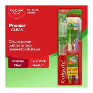 Colgate Premier Clean Toothbrush, Medium, 2-Pack