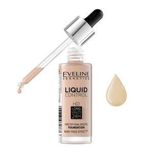 Eveline Liquid Control HD Long Lasting 24H Mattifying Drop Foundation, 010 Light Beige