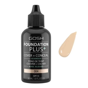 Gosh Foundation Plus, Cover + Conceal, SPF 15, 004 Natural, 30ml