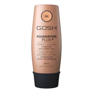 Gosh Foundation Plus, Cover+Conceal Hydration Hyaluronic Acid, 006 Honey, 30ml