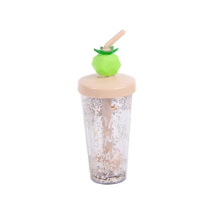 Imported Multi Face Glass With Lid And Straw 380ml