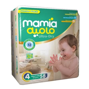 Mamia Baby Diapers Maxi Jumbo Pack Pcs Size 4 (9-14 Kg) 58 Pcs