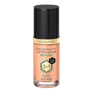 Max Factor Facefinity All Day Flawless Airbrush Finish 3-In-1 Foundation, N77 Soft Honey, 30ml