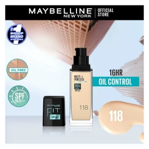 Maybelline Fit Me Matte + Poreless Foundation, 118 Light Beige, 30ml