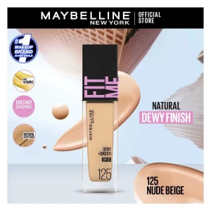 Maybelline New York Fit Me Dewy + Smooth Liquid Foundation, SPF 30 125 Nude Beige, 30ml