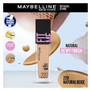 Maybelline New York Fit Me Dewy + Smooth Liquid Foundation, SPF 30 220 Natural Beige, 30ml
