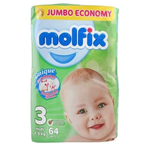 Molfix Baby Diaper 3D Midi Jumbo Size 3 (4-9 Kg) 64 Pcs