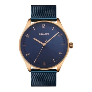 Obaku Golden Round Dial With Navy Blue Background & Bracelet Analog Watch, V235GXVLML