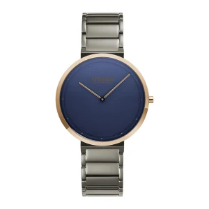 Obaku Men's Blue Background Round Dial With Silver Bracelet Analog Watch, V258GXDLSJ