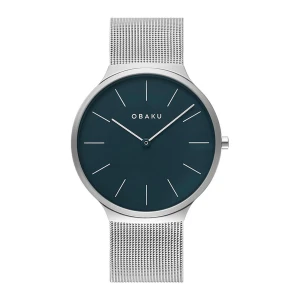 Obaku Men's Chrome Round Dial & Bracelet With Dark Sand Green Background Analog Watch, V240GXCLMC