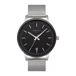 Obaku Men's Denmark Black Round Dial & Background With Silver Bracelet Analog Watch, V270GDABMC