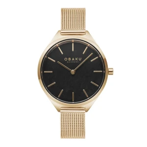 Obaku Women's Black Dial With Golden Bracelet Analog Watch, V257LHVNMV