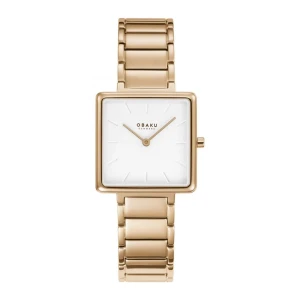 Obaku Women's Denmark White Square Dial With Golden Bracelet Analog Watch, V259LXVISV