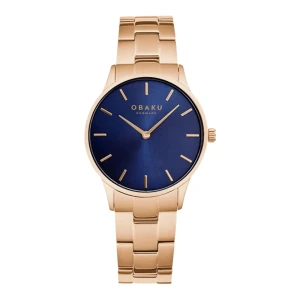 Obaku Women's Rust Gold Round Dial & Bracelet With Blue Background Analog Watch, V247LXVLSV