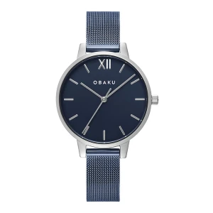 Obaku Women's Silver Round Dial With Navy Blue Dial & Bracelet Analog Watch, V209LXCLML