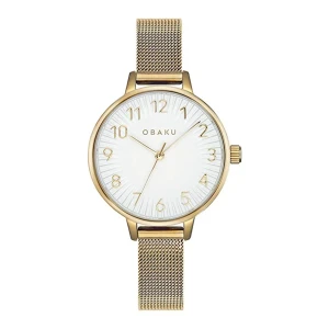 Obaku Women's Yellow Gold Round Dial Whit Bracelet Analog Watch, V237LXGIMG