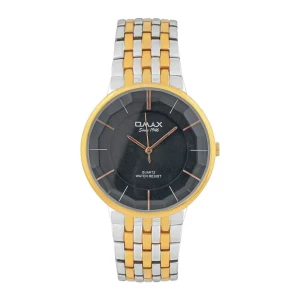 Omax Men's Black Background With Two Tone Bracelet Analog Watch, CGH007N004