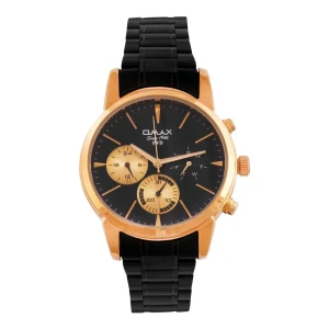 Omax Men's PVD Rust Gold Round Dial With Black Bracelet Chronograph Watch, FSM003U022