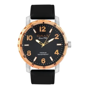 Omax Men's Rust Gold Round Dial With Plain Black Strap Analog Watch, KC05T22A