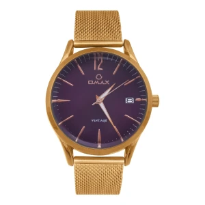 Omax Men's Rust Gold Round Dial With Purple Background & Rust Gold Chain Analog Watch, VC06M52I