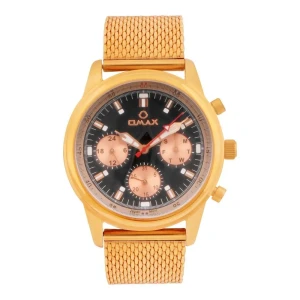 Omax Men's Two Tone Round Dial With Black Background 7 Golden Bracelet Chronograph Watch, VC01R28I