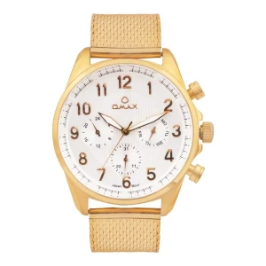 Omax Men's White Round Dial With Golden Bracelet Chronograph Watch, VC05G31I