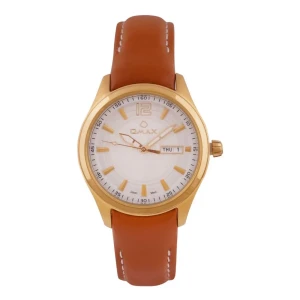 Omax Women's Golden Round Dial With Brown Plain Strap Analog Watch, 75SMG65I