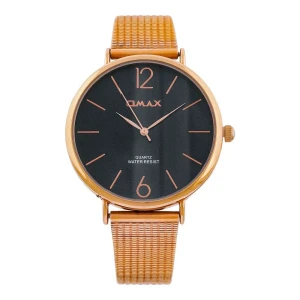 Omax Women's Golden Rust Round Dial With Bracelet & Black Background Analog Watch, FMB0046004