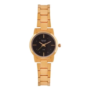 Omax Women's PVD Golden Round Dial With Black Background & Bracelet Analog Watch, ASL002Q002