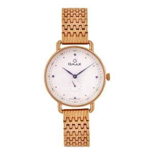 Omax Women's Rose Gold Round Dial With White Background & Golden Bracelet Analog Watch, S0193