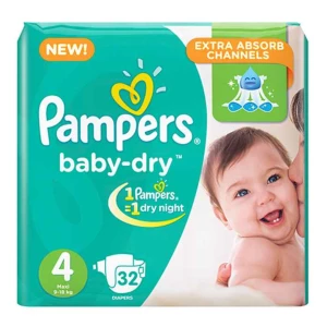 Pampers Baby Dry Diapers Large Size 4- 32 Pcs