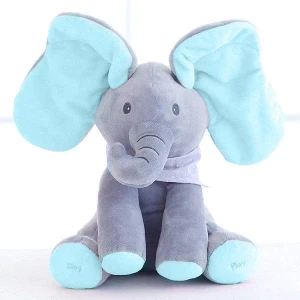 Peek-a-Boo Musical Singing Elephant Toy Grey & Blue - Sunshine