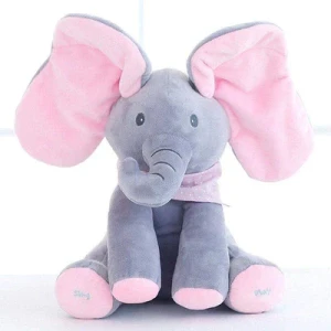 Peek-a-Boo Musical Singing Elephant Toy Grey & Pink - Sunshine