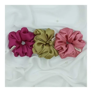 Sandeela Silk/Chiffon Classic Scrunchies, Pink/Green/Magenta, 3-Pack, M03-02-3014