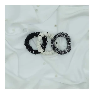 Sandeela Tinies Cotton/Linen Round Scrunchies, All Black & White, 3-Pack, M01-01-3009