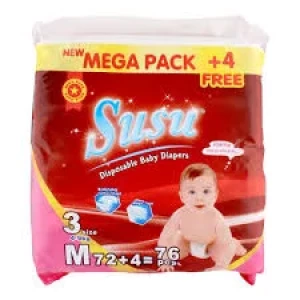 Susu Baby Diaper Mega Pack Medium Size 3 (4-9 Kg) 72 pcs