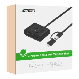 UGreen 4-Port USB 3.0 Hub With OTG, Black, 40850