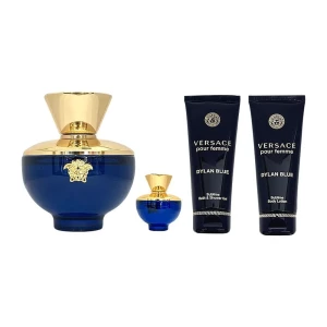 Versace Dylan Blue Pour Femme Perfume Set For Women, EDP 100ml + EDT 5ml + Body Lotion + Shower Gel